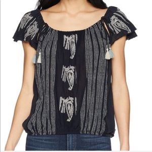 Free People pukka peasant embroidered tassel top